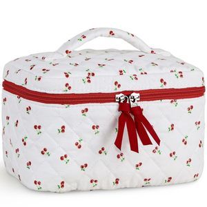 Large Makeup Bag For Women Quilted Floral Cotton Cosmetic Bag Cute Coquette🐴